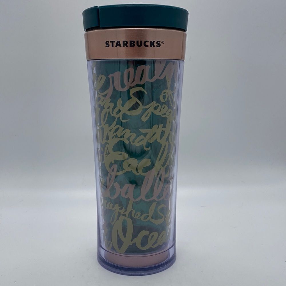 Starbucks Travel Mug 12 oz Ballet Dance Green Rose Gold Cup Coffee Tea 2012